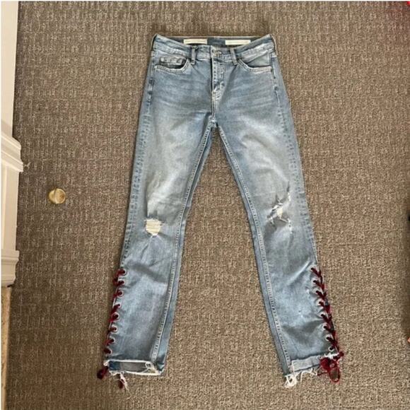 Anthropologie Pilcro And The Letterpress Slim Straight Lace Up Jeans - Picture 2 of 8